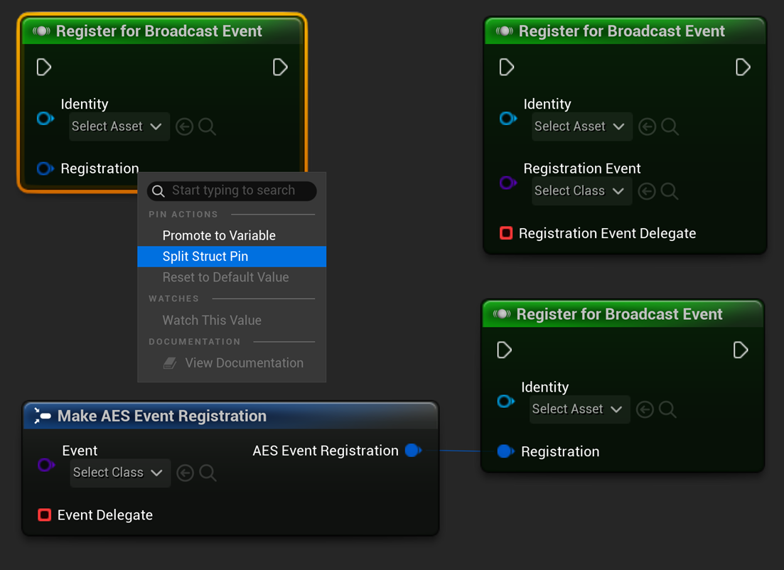 Split registration struct