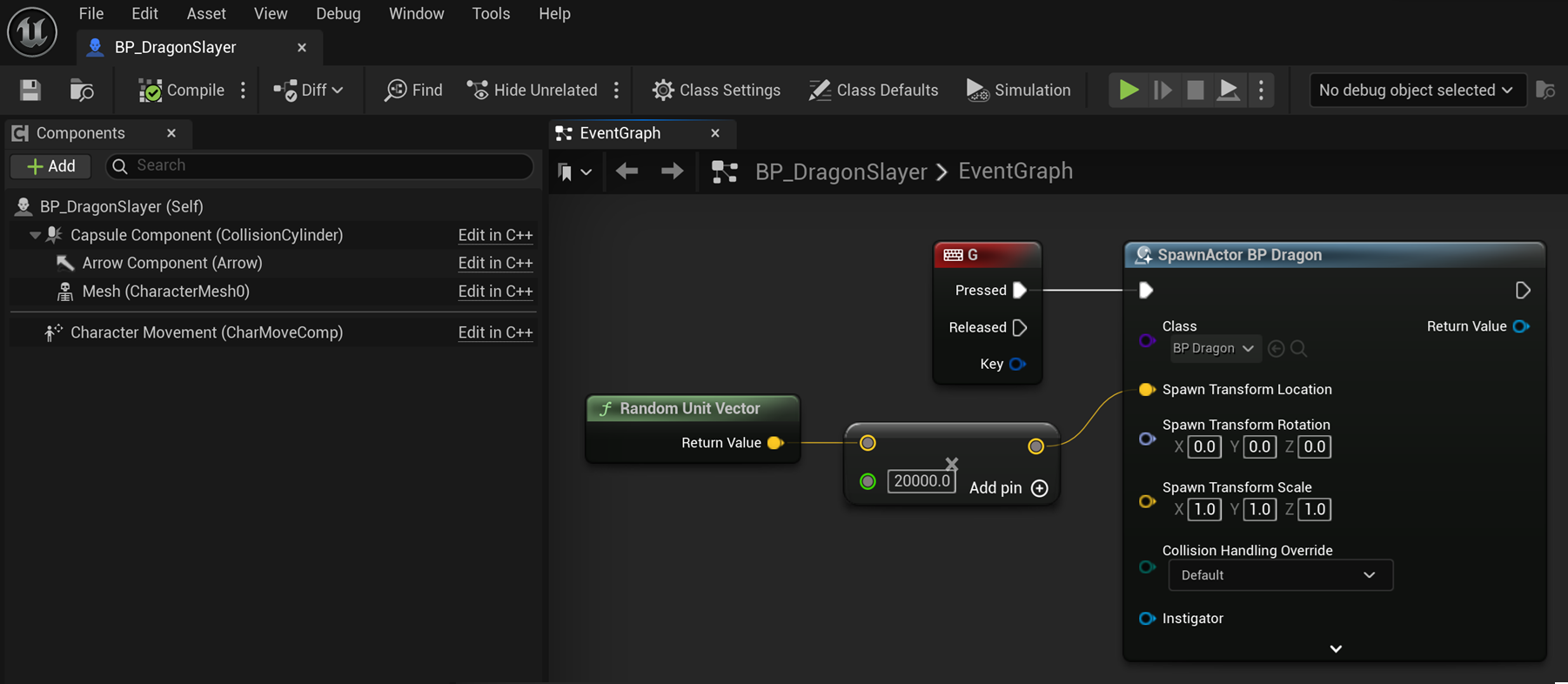 Key press spawns dragon